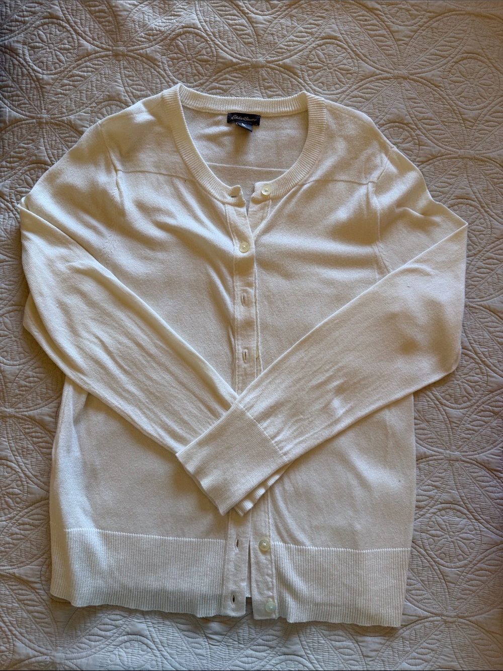 Eddie Bauer Super Soft White Button-Front Sweater Cardigan